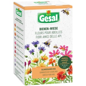 Gesal Mélange de graines de fleurs prairie pour abeilles, paquet de 500g avec illustration de fleurs et d'abeilles.