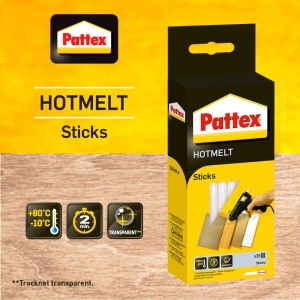 Pattex Hotmelt stick di colla a caldo, 25 stick di colla a caldo trasparenti per pistole per colla.