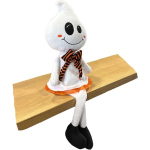 Figura decorativa di Halloween: Fantasma bianco da mensola con fiocco arancione e nero, altezza 53 cm.
