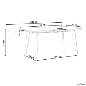 Table de salle à manger extensible Beliani Mosby, plateau blanc, pieds dorés, dimensions: 77x160-200x90 cm.