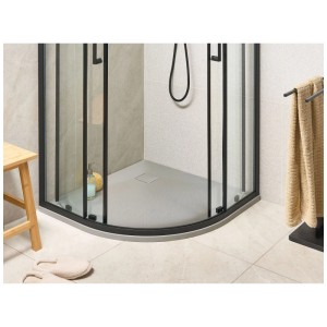 Receveur de douche Beliani Paron gris en SMC aspect pierre naturelle, d'angle, plat, avec bonde.