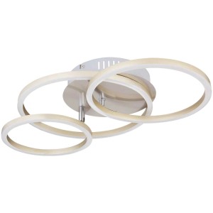 Plafoniera LED Kendy moderna con tre anelli in nichel opaco, 30W, per spazi abitativi.