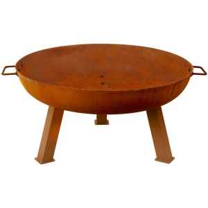 Gerostete Nouvel Feuerschale, Ø 100 cm, mit drei Füßen und Griffen für Gartenfeuer.