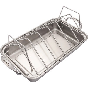 Char-Broil Grill+ Porta costolette e arrosto in acciaio inox, ideale per grill e forno.