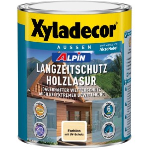 Dose Alpin Langzeitschutz Holzlasur Farblos 1l für Aussen, schützt Holz vor Vergrauen.