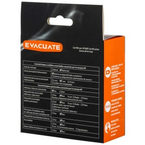 Emballage du détecteur de fumée EVA033534 avec détails techniques.