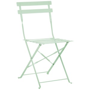Sedia pieghevole in metallo verde menta, parte del set bistrot Beliani Fiori per mobili da balcone.