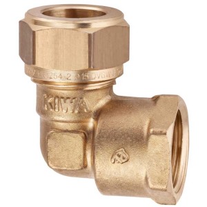 Raccordo a gomito in ottone, raccordo a compressione da 15 mm x filettatura interna da 1/2" per impianti idraulici e di riscaldamento.