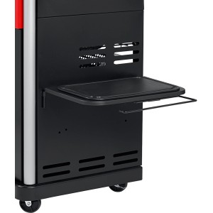 Ripiano laterale multifunzione Char-Broil Made2Match su grill, con tagliere e supporto.