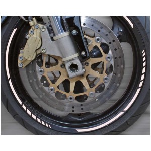 Jante de moto avec bandes de jantes Foliatec blanches, design racing.
