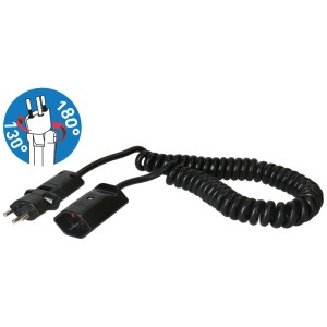 Rallonge spirale noire Max Hauri H05VV-F3G1.0, 2,5 m, avec fiche et prise.