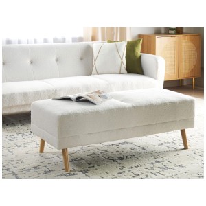 Pouf Beliani Florli, tissu blanc crème avec pieds en bois. Repose-pieds style scandinave.