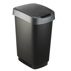 Schwarzer Rotho Abfalleimer Twist, 25 Liter, mit Schwingdeckel. Platzsparender Mülleimer.