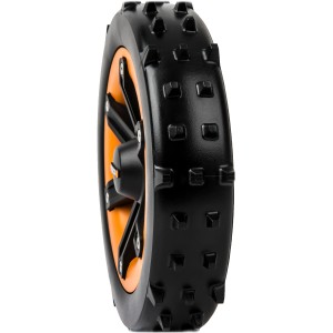 Ruota Worx Spike per robot rasaerba Landroid: Ruota nera con spuntoni e cerchio arancione.