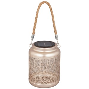 Lanterna solare a LED Schönenberger Tilia color champagne con USB-C e maniglia.