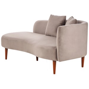 Beliani Chaise longue Chaumont taupe en velours avec deux coussins.