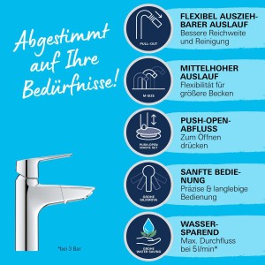 Mitigeur de lavabo Grohe QuickFix Start M avec bec extractible.
