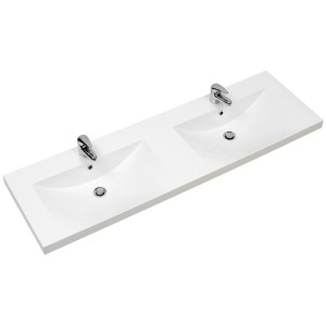 Meuble double vasque Pelipal, marbre minéral, blanc, 146 cm de large. Idéal pour les salles de bains modernes.