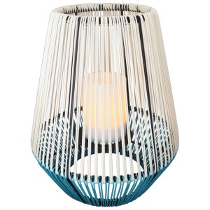 Schönenberger Lampe solaire LED Wega, aspect rotin blanc et bleu, pour jardin et balcon.