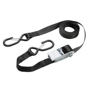 Sangle d'arrimage noire Master Lock avec cliquet et crochets en S, longueur 5 m.