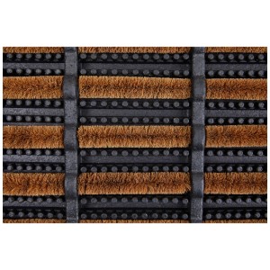 Naturfarbene Kokos-Gummi Fußmatte Robusta, 40x60 cm, mit Streifenmuster.