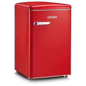 Roter Severin Tischkühlschrank RKS 8830 im Retro-Design. Kompakter Standkühlschrank für Single-Haushalte.