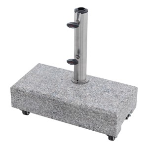 Base per balcone Doppler in granito 25 kg con ruote, rettangolare, con tubo in acciaio inox per ombrelloni fino a 200 cm.