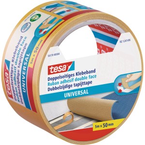 Ruban adhésif double face Tesa Universal, 5 m x 50 mm, pour une fixation sûre lors du bricolage et de la décoration.