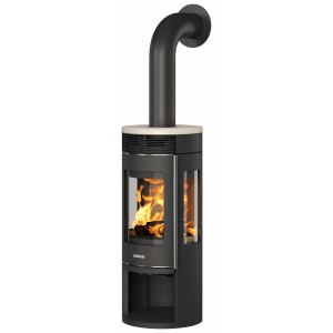Poêle à bois Justus Mino Trios 2.0, acier noir, aspect bois grès, 5 kW, EEC : A+