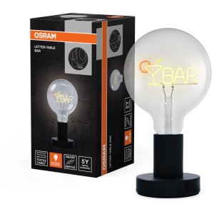 Lampada da tavolo a LED Osram Letter Lamp 1906 Bar, acciaio nero, con attacco E27 e motivo neon 'BAR'.