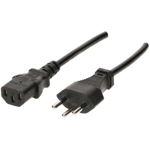 Câble d'alimentation noir TD, 3 m, avec fiche T12 et connecteur C13 pour rallonge.