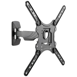 Supporto TV da parete Schwaiger Motion 3, nero, con due giunti per un posizionamento flessibile dello schermo.