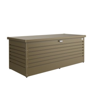Biohort FreizeitBox 180 bronze métallisé. Robuste coffre de rangement universel en acier avec lattes et serrure.