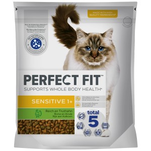 Perfect Fit Sensitive Katzen-Trockenfutter mit Truthahn und Huhn, 1400g Packung.