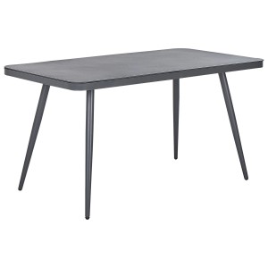 Tavolo da giardino Beliani Lipari, grigio, 140x80 cm, con struttura in alluminio e piano in vetro effetto pietra.
