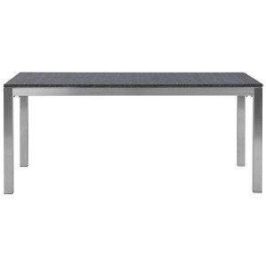 Tavolo da giardino Beliani Grosseto con piano in granito nero e struttura in acciaio inox.