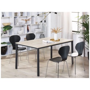 Table de salle à manger Beliani Hockley, panneau de fibres marron, 90x150 cm, avec cadre en métal noir et chaises.