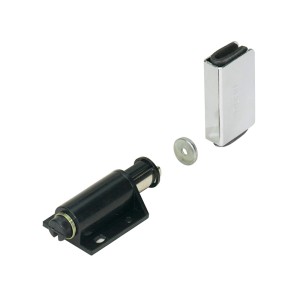 Chiusura magnetica a pressione in plastica nera per mobili, da avvitare.