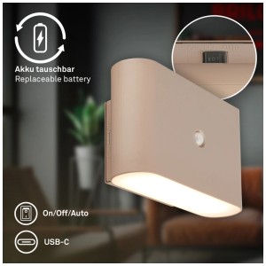 Applique murale beige Briloner Chet avec détecteur de mouvement et port USB-C.