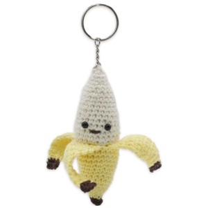 Portachiavi banana all'uncinetto (giallo/bianco/marrone) in cotone, set fai da te di Hardicraft.