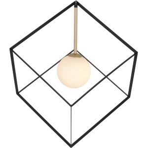 Suspension moderne Näve Cadre, 30 cm, avec cadre noir et abat-jour en verre blanc.