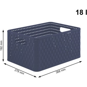 Panier de rangement Rotho Country bleu foncé 18l aspect rotin, 192x278x368mm. Boîte pratique pour la maison.