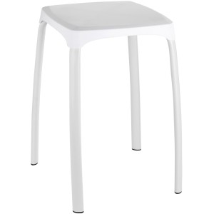 Sgabello da bagno bianco Wenko Losani in acciaio con seduta in plastica, ideale per il bagno.