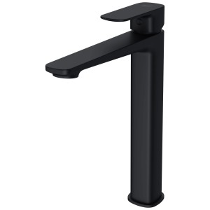 Moderno rubinetto alto per lavabo Larga nero opaco per lavabi da appoggio.