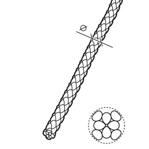 Illustration d'une corde tressée en polypropylène Conacord, diamètre 8 mm, vue en coupe.