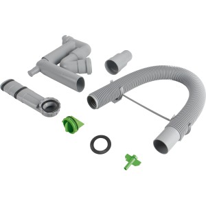 Siphon de cuisine Prevex Smartloc pour 1 bac, gris, avec accessoires pour évier et lave-vaisselle.
