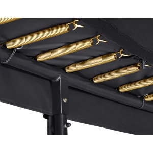 Dettaglio del trampolino nero Salta First Class con molle dorate.