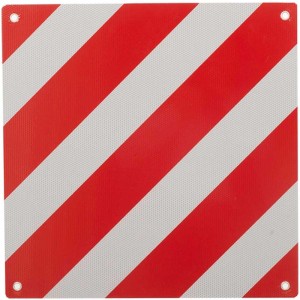 Reflektierende Warntafel Italien, 50x50 cm, rot/weiß gestreift zur Kennzeichnung überstehender Ladung.
