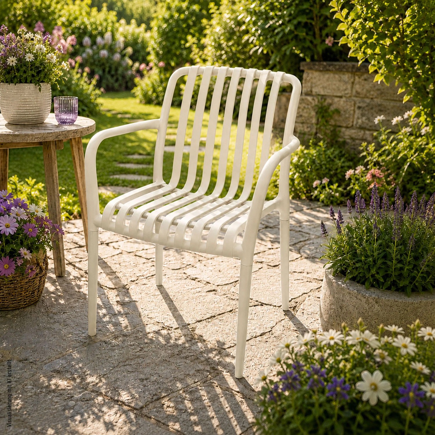 Gartenstuhl Solvik mit Armlehne Kunststoff Creme 80 x 56 x 51 cm kaufen bei OBI