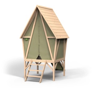 Maisonnette en bois Exit Yuki 300, verte, avec échelle. Idéal pour les enfants qui jouent dans le jardin.